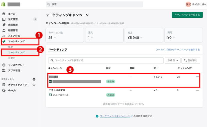 shopifyのマーケティングの結果確認方法