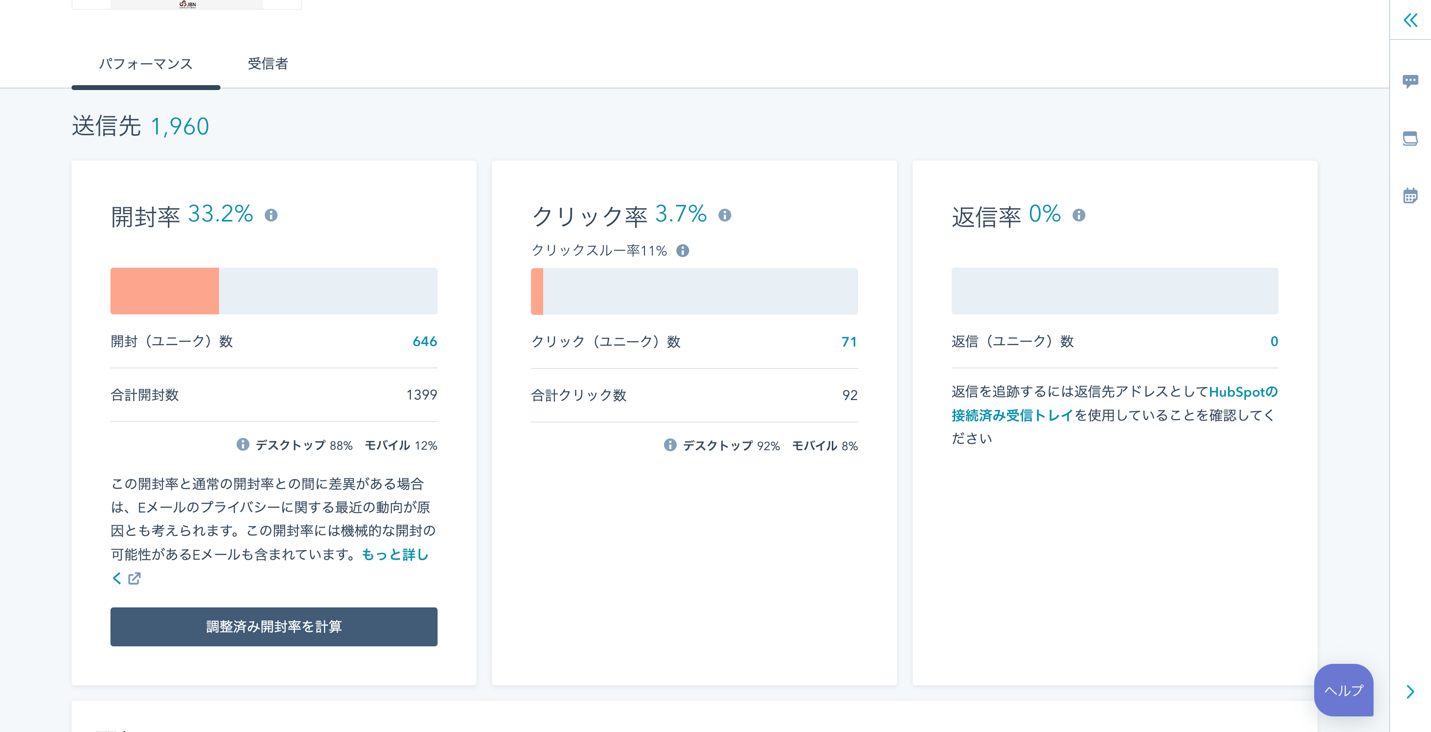マーケティングEメール分析画面
